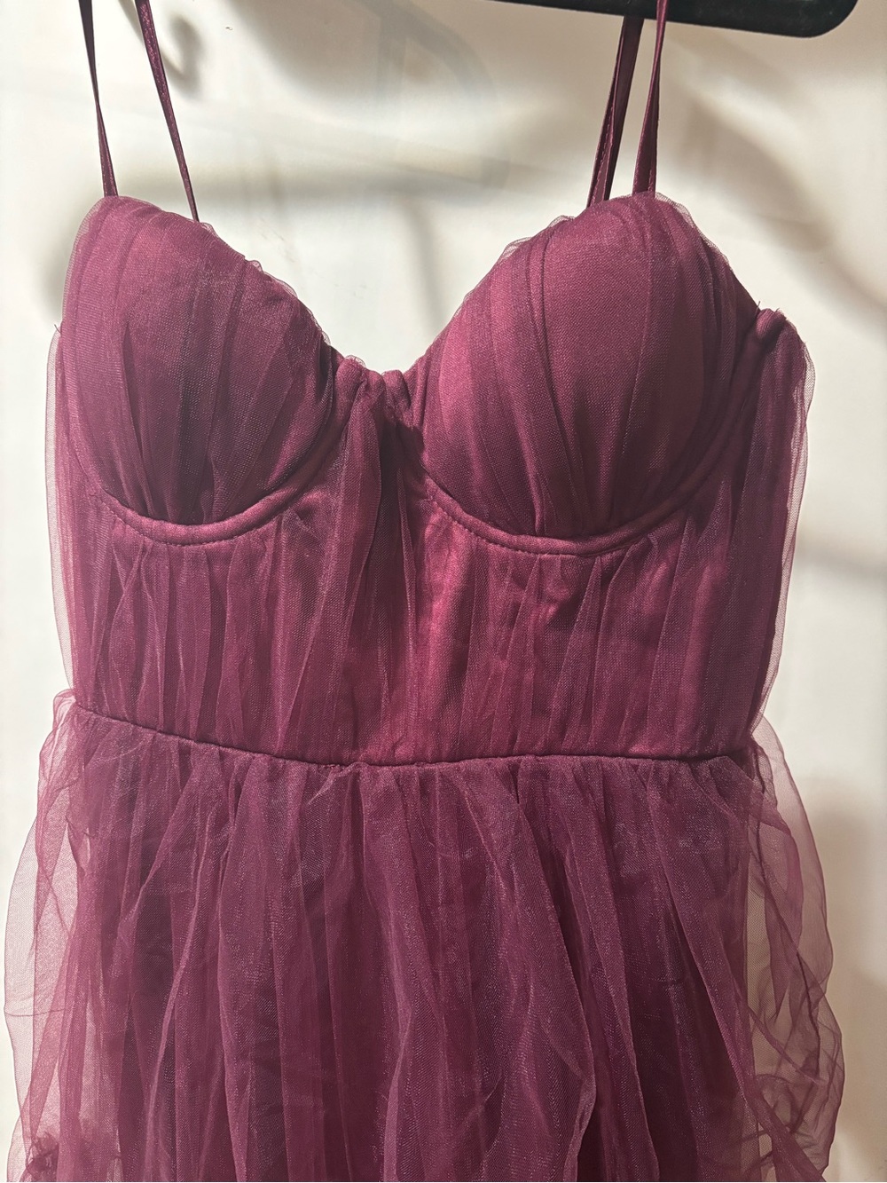 Lulus Unforgettably Poise Plum Red Tulle Corset Maxi Dress Small Prom Formal - Picture 6 of 8